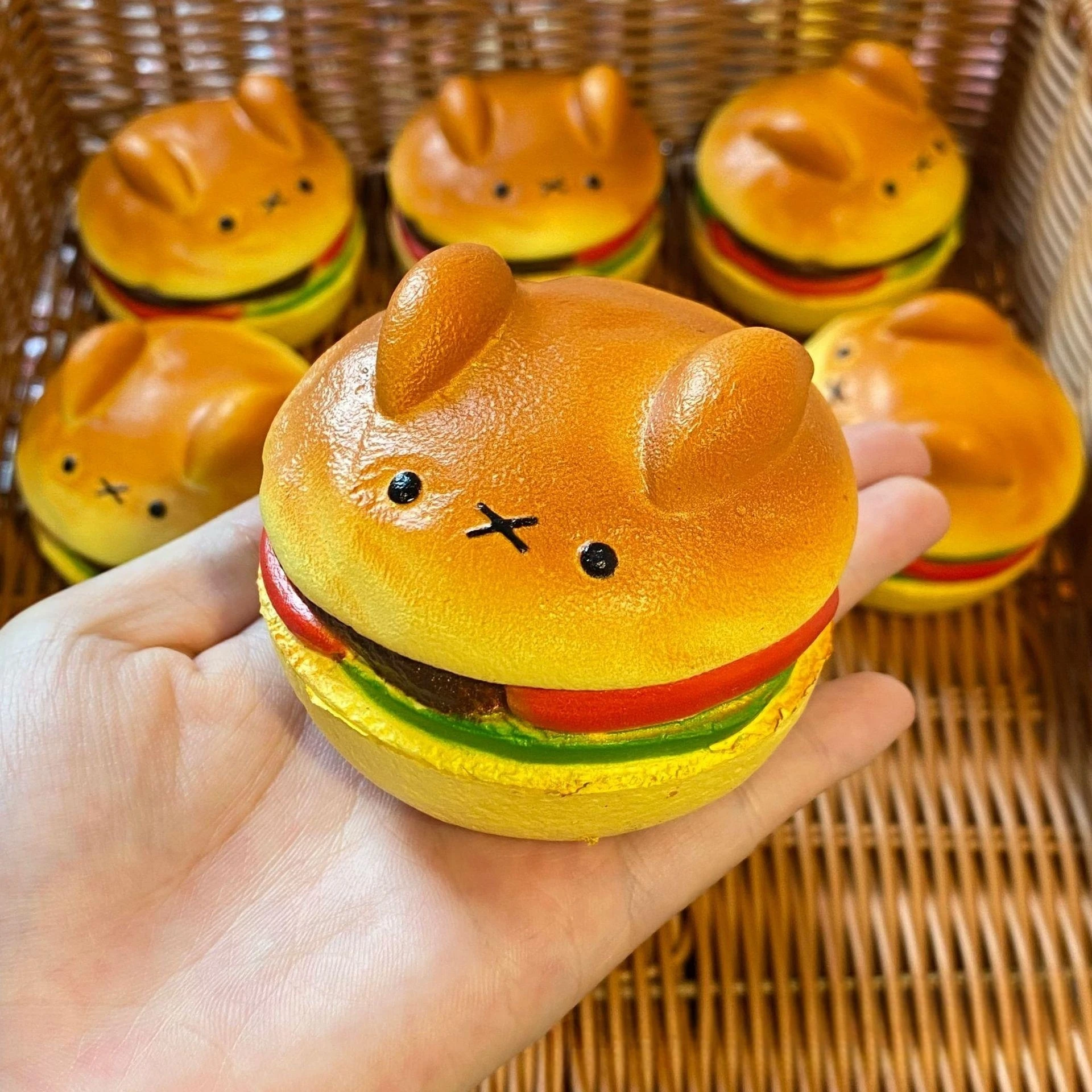 Puff Puppy Cat Bear Burger Kawaii Anime Figures Slow Rising Squishy Toys Simulation Food Soft Bread Squeeze Stress Relief Toys