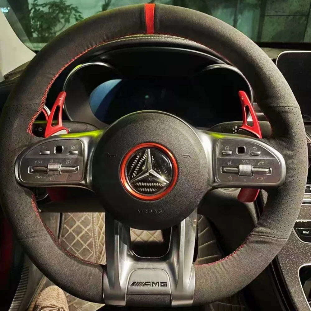 Customization Car Steering Wheel Cover Accessories Hand Sewing Suede Leather Non-Slip For Mercedes-Benz C200 C250 C300 B250 B260