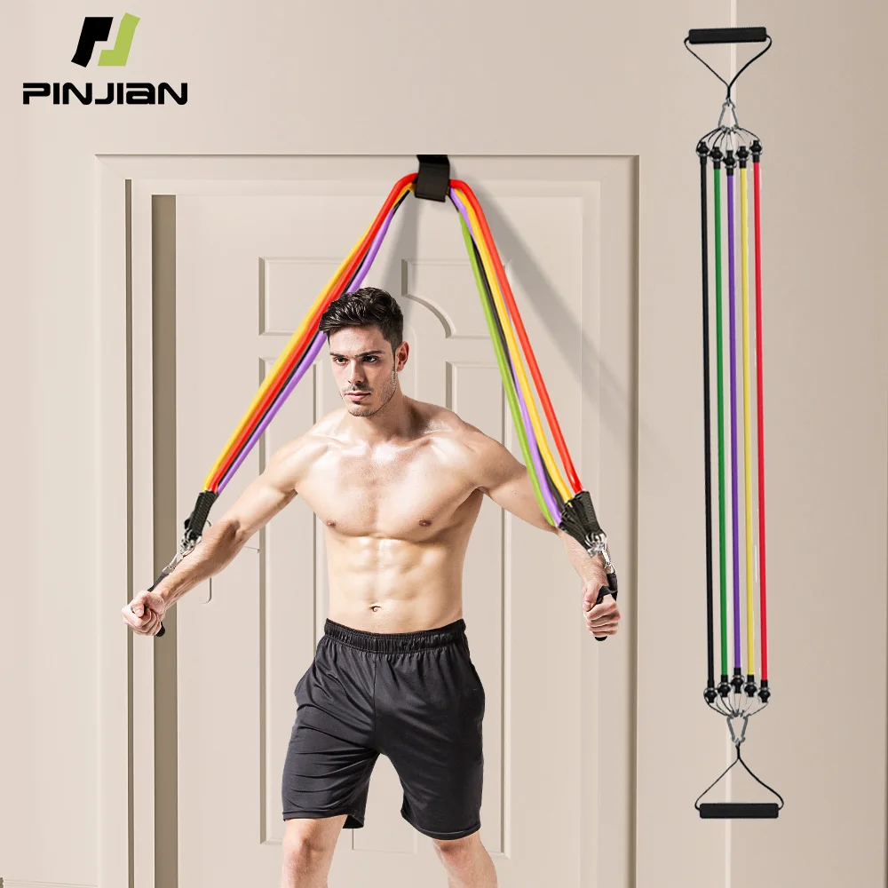 

10-14pcs/Set Pull Rope Bodybuilding Resistance Bands Set Multi-function Tensioner Suit Muscle Training Belt Elastic Bands