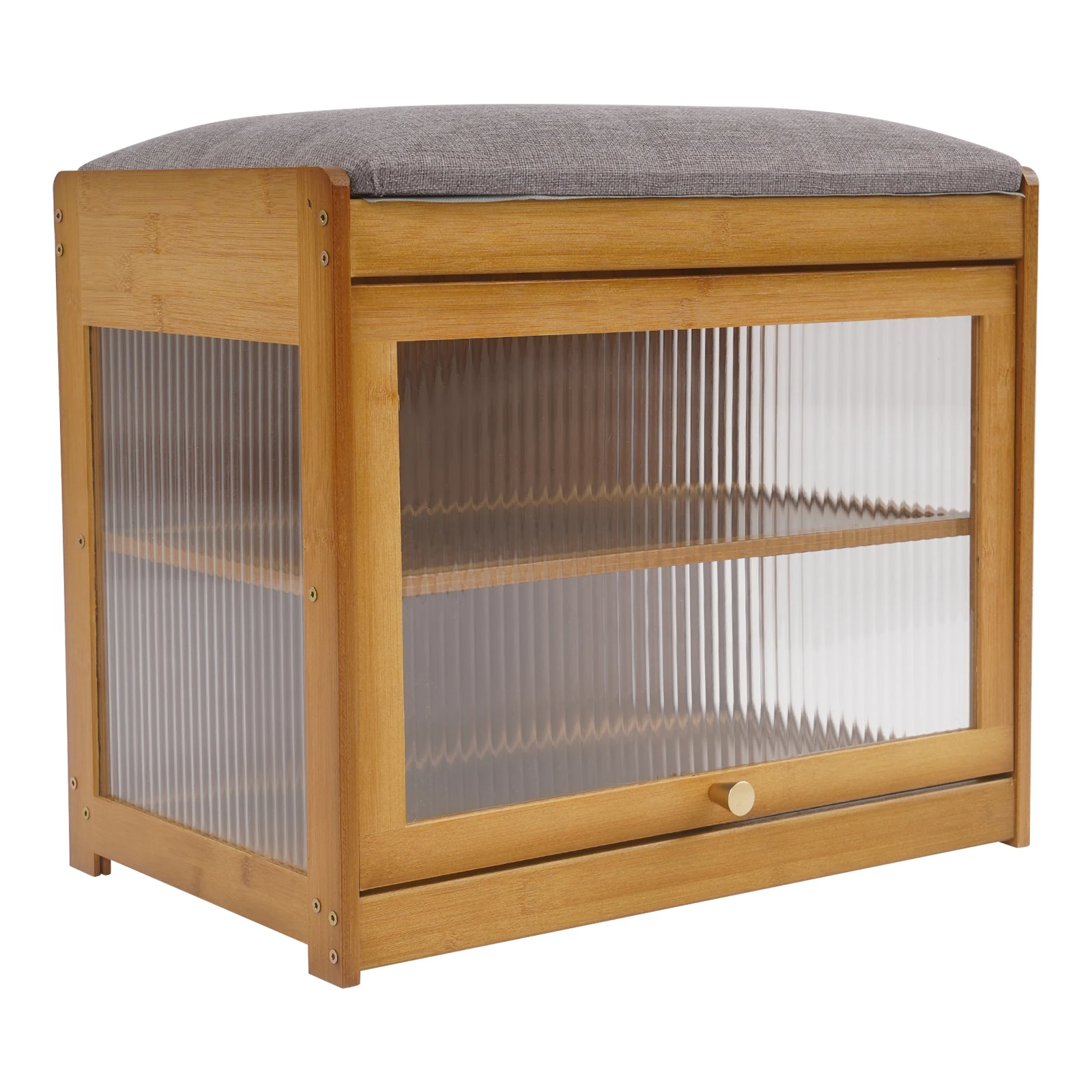 Schoenenbank in de hal - Bruine schoenenrekbank met kussen, 2-laags opbergruimte 165,35 lbs Belasting 50x32x44cm Acryldeur en magnetisch scharnier