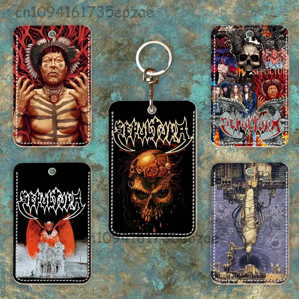 

S-SepulturaS Rectangle Card Case Keychain Access Card Bag Key Tag Ring Leather Card Holder Key Ring Access