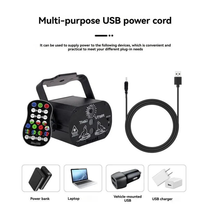 ABGI-RGB Laser Projector Stage Light DJ Disco LED Lamp USB Rechargeable UV Sound Strobe Wedding Holiday Party Effect