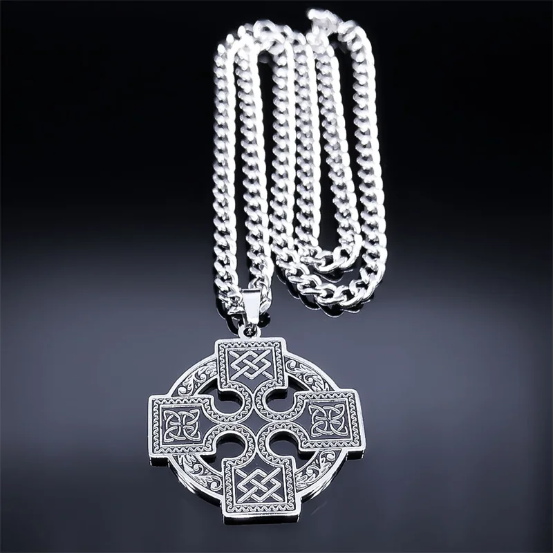 Goth Celtics Knot Irish Cross Pendant Man Stainless Steel Viking Amulet Witch’s Knot Protection for Women Necklaces Jewelry Gift