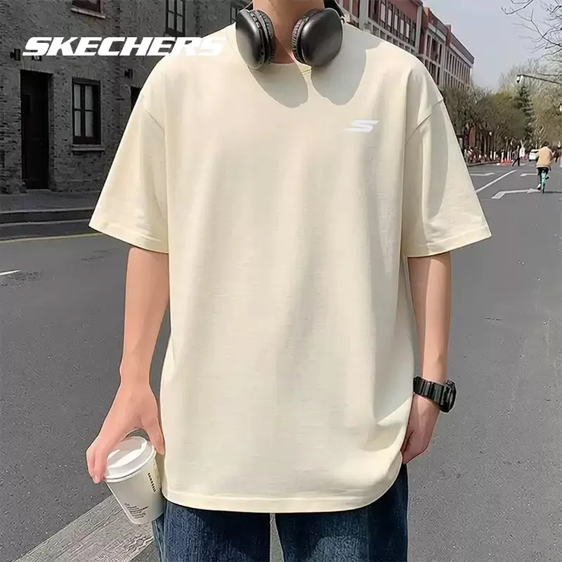 Skechers short-sleeved summer sports casual T-shirt, genuine knitted breathable top for men, half-sleeve design P225M270-0280