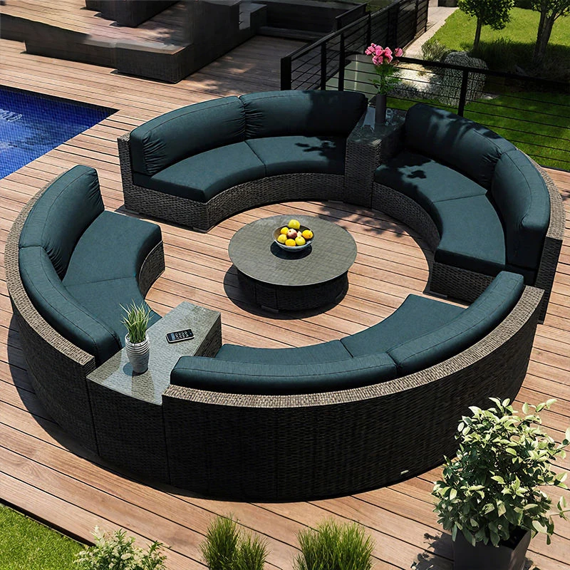 #Outdoor Round Rattan Sofa Set Stay Garden Courtyard Curved Rattan Sofa Sectional for Home Outdoor Furniture Modern Patio Set
