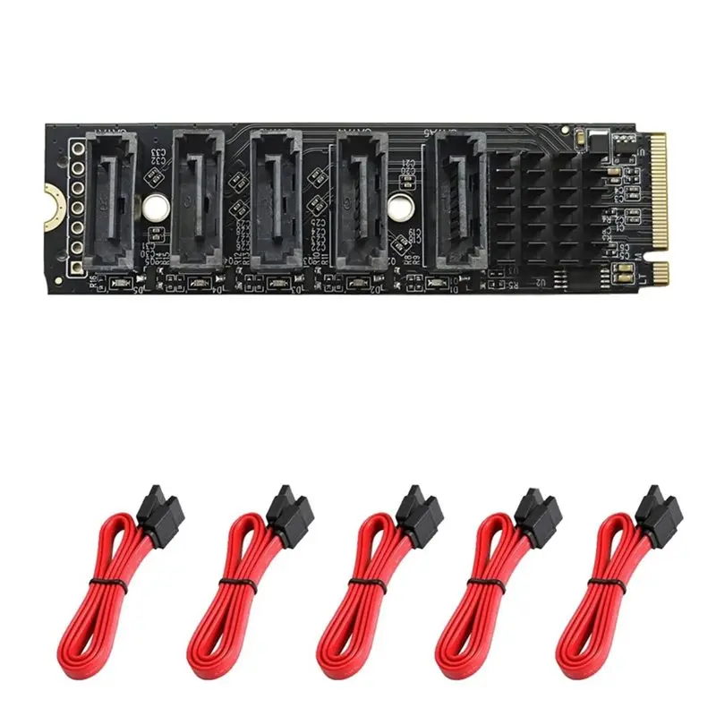 A13E-M.2 Nvme To 5-Port SATA 3.0 Expansion Card Jmicron JMB585 Chip M2 Key-M To SATA3.0 6Gbps SSD Adapter For NAS