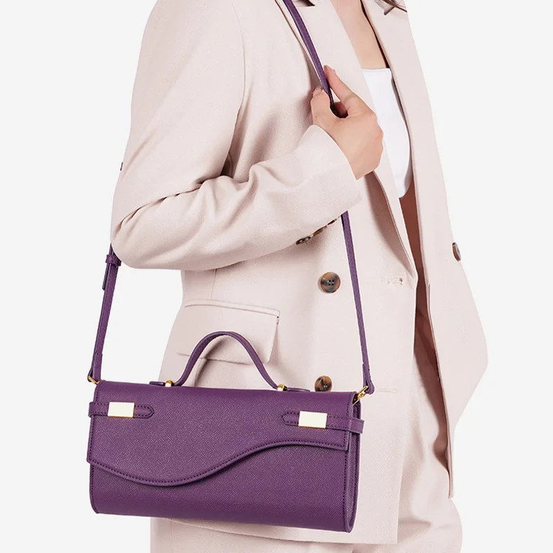 حقيبة يد نسائية طويلة جديدة لعام 2025 مع حقيبة كتف بقفل قلاب وحقيبة يد جلدية #6