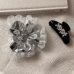 Women's Hair Band Korean Sweet Ballet Style Bow Silver Lace Lace Large Scrunchie Stylish Temperament Hair Accessories Hair Tie