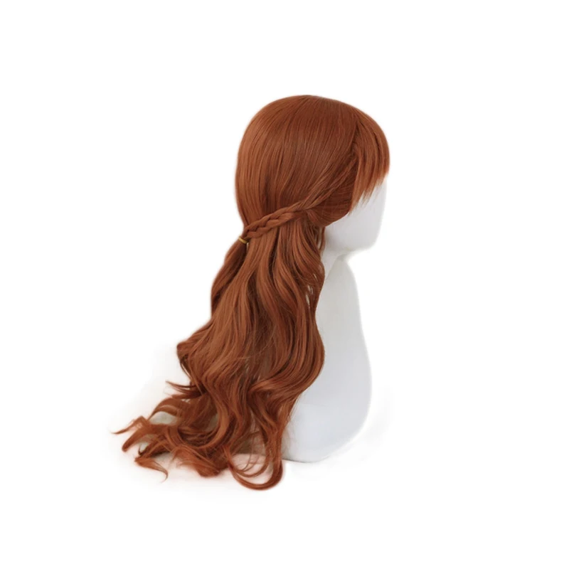 Anna parrucca Cosplay principessa intrecciata lunga marrone ondulata resistente al calore capelli sintetici Anime Cosplay parrucche per feste di Halloween + cappuccio per parrucca