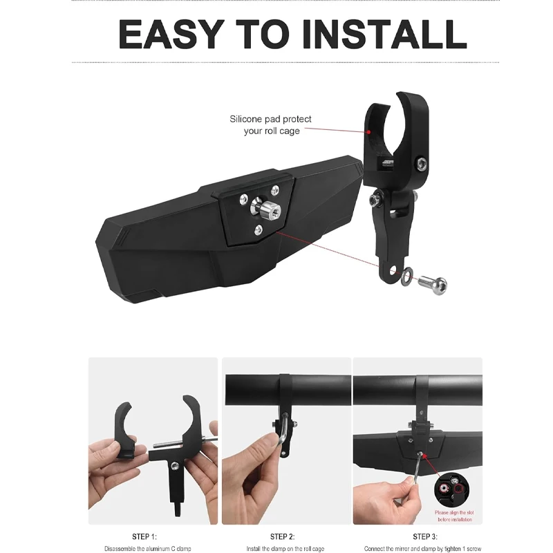 Regulowane lusterko wsteczne centralne UTV SXS RZR z aluminiową zaciską pasujące do rolki 1,5"-2" dla Polaris RZR Kawasaki