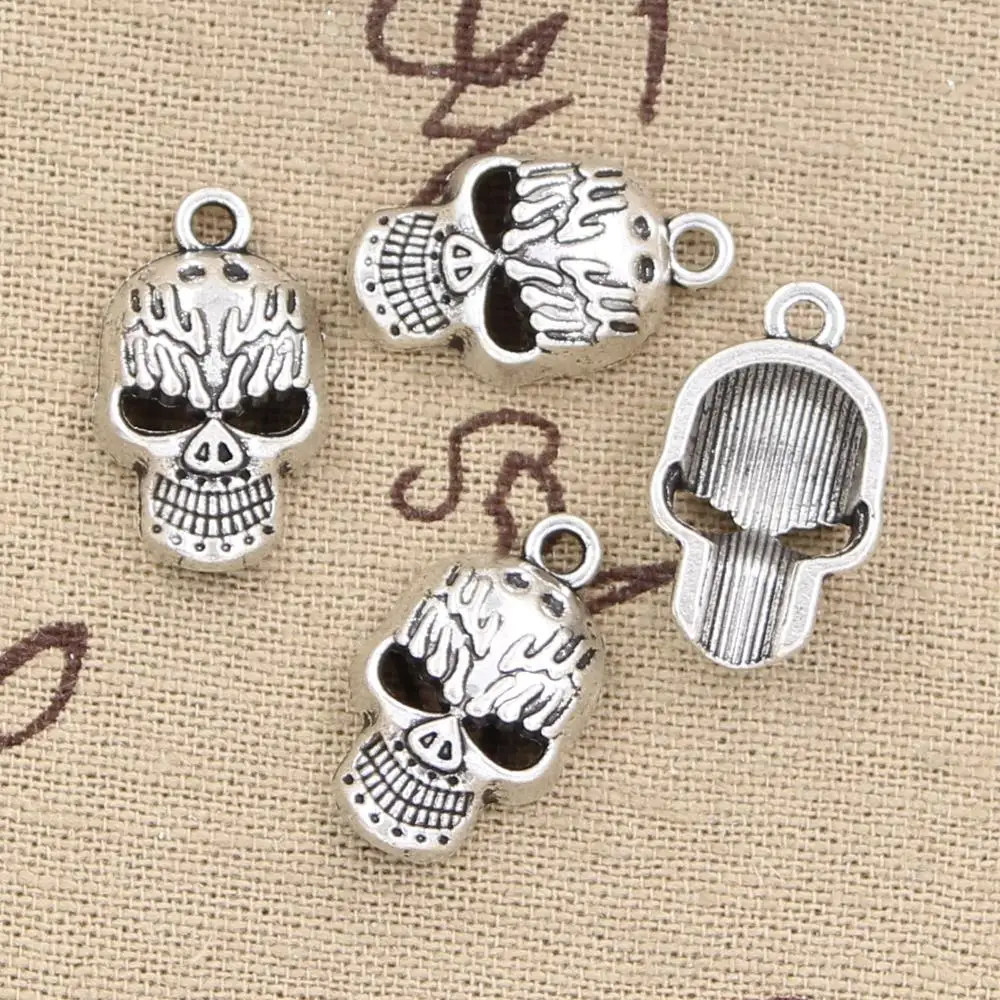 10pcs Charms Skeleton Head Skull 21x13mm Antique Bronze Silver Color Pendants Making DIY Handmade Tibetan Bronze Jewelry