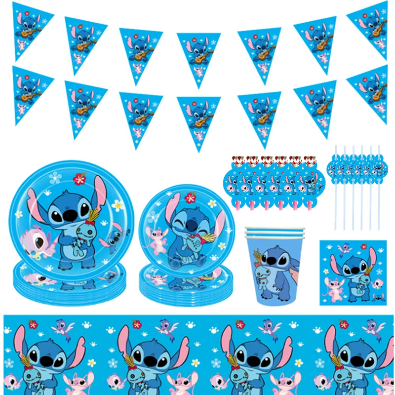 Disney Stitch Birthday Party Decoration Tableware Cup Plate Napkin Tablecloth Balloons Kids Baby Shower DIY Party Decor Supplies