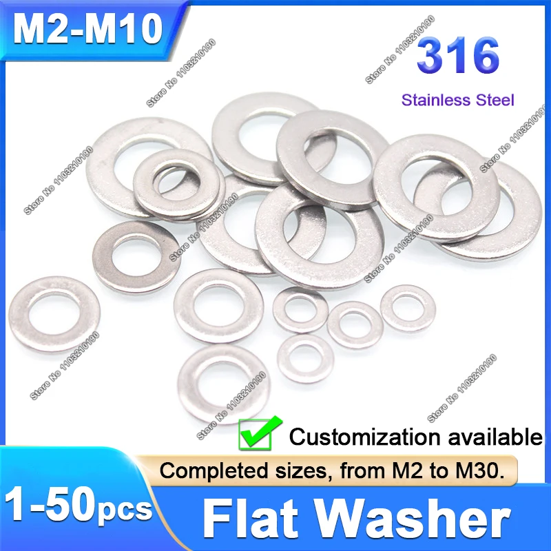 1-50pc Flat Washer A4 316 Stainless Steel Large Size Oversize Big Wider Plain Gasket Ring Spacer GB96 M2 M2.5 M3 M4 M5 M6 M8 M10