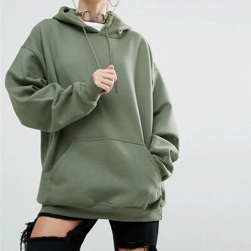 Autumn and Winter Fashion New Loose Solid Color Hoodie Sports Bat Long-sleeved Sweater Sweater Women oversized sweatshirt