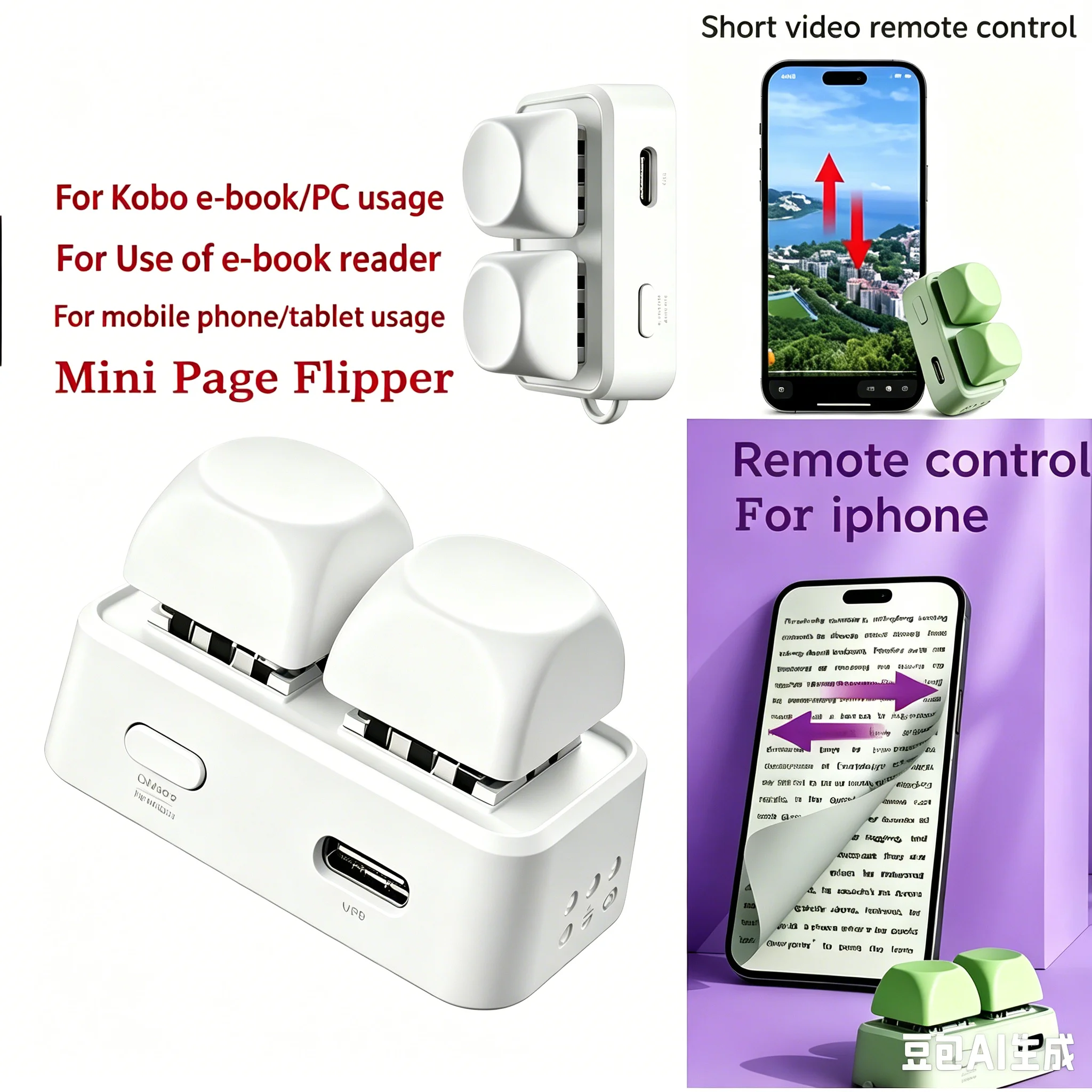 2026 New Lightweight Wireless Bluetooth Remote Control Keyboard Dual‑Button Page Turner, Special Version for Kobo & PC