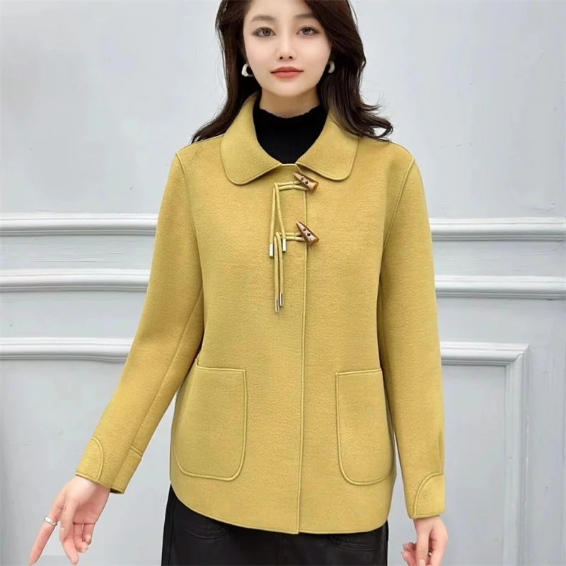 

Short Double-Sided Woolen Coat Female Autumn Winter New Long Sleeve Buckle High-End Woolen Jacket Women Overwear Outerwear 5XL