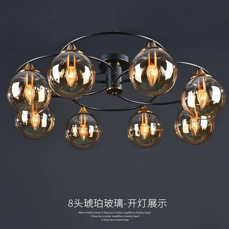 Smoky Gray Amber Chandelier Foyer Restaurant Room Lighting Fixtures Art Design Nordic Loft Lamp Black Metal E14 Dropshipping