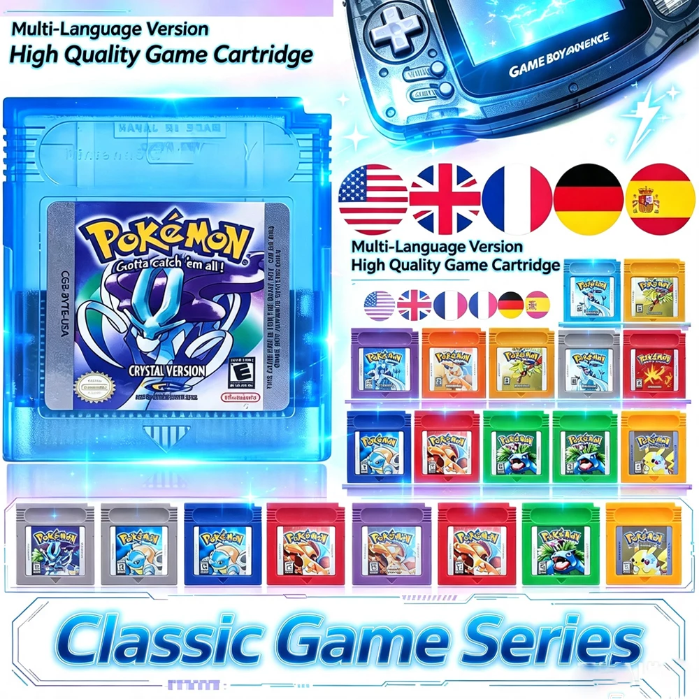 HOT 2026 USA ESP FRA GBC Pokémon Cartridge Bundle Red/Blue/Crystal/Gold/Silver/Yellow/Green Multilingual Card Pokémon Game Card