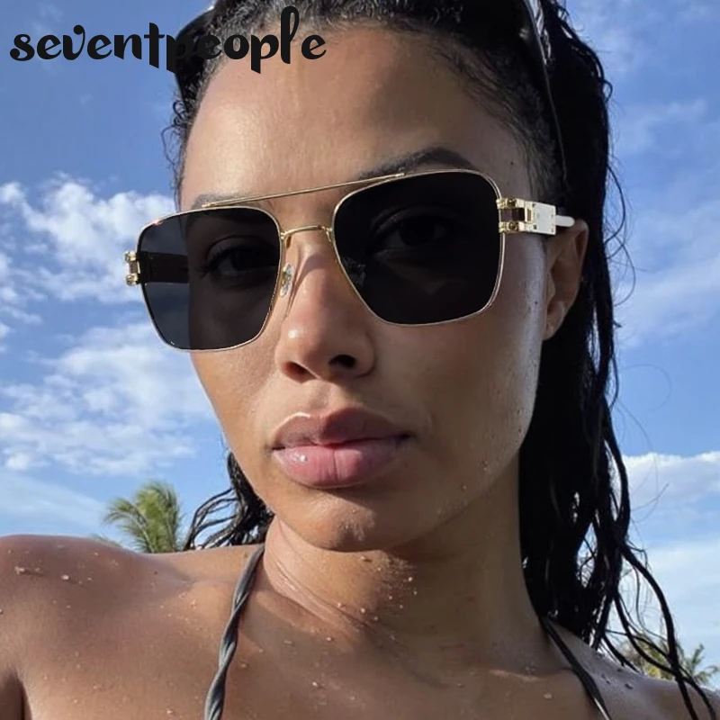 

Vintage Oversized Square Sunglasses Women 2025 Luxury Brand Trendy Y2K Punk Metal Double Beam Sun Glasses Retro Shades For Lady