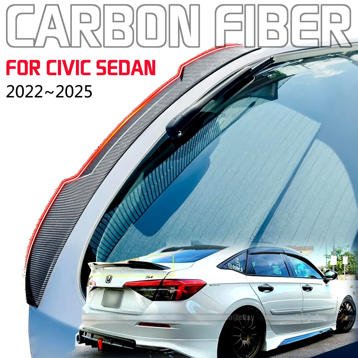 

FOR 2022-2025 HONDA CIVIC SEDAN V STYLE CARBON FIBER SPORT TRUNK SPOILER WING US