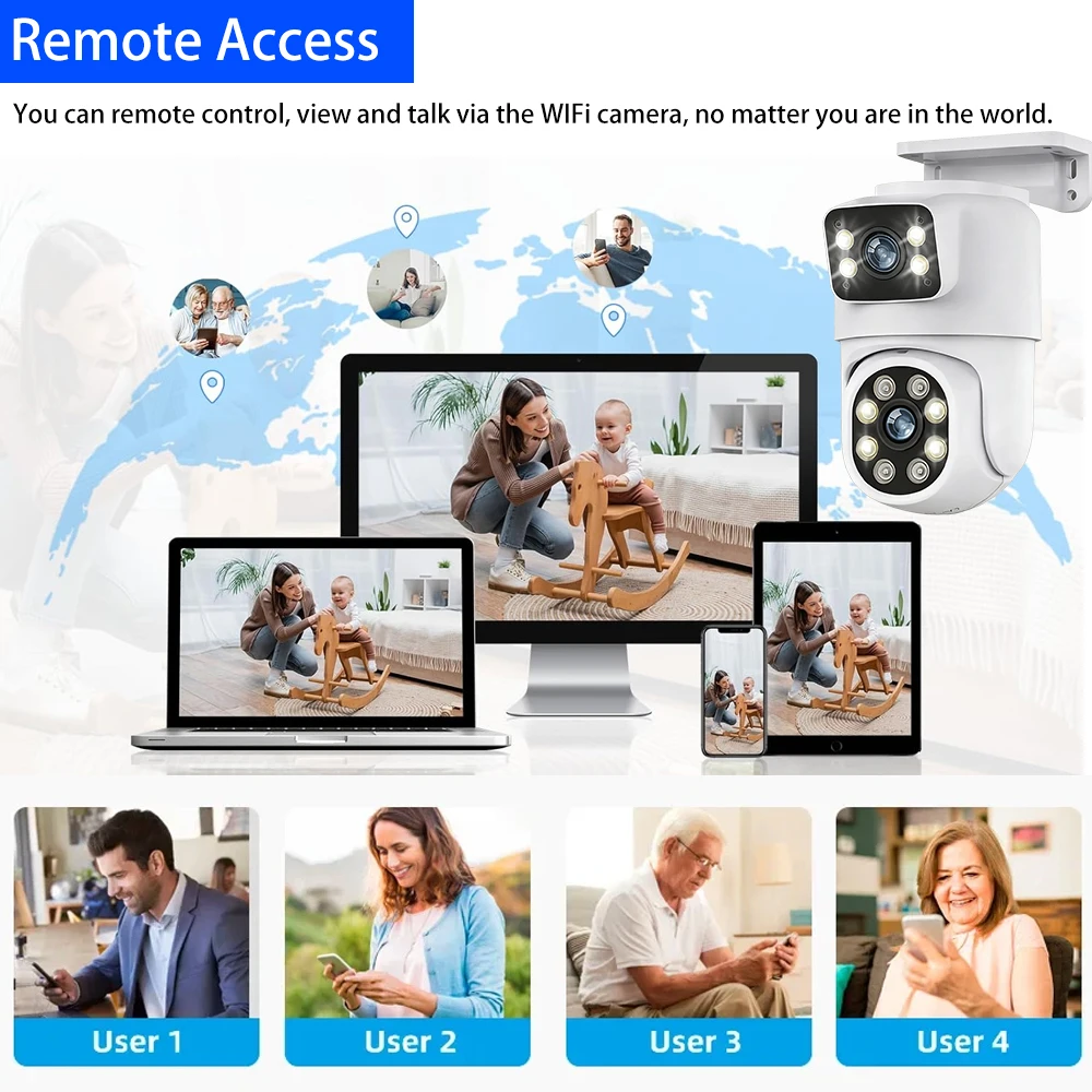 WIFI + POE Rj45 Network 8MP 4K ICsee Dual Lens Dome PTZ كاميرا مراقبة أمنية 360 ° تتبع الرؤية الليلية الملونة في الهواء الطلق #4