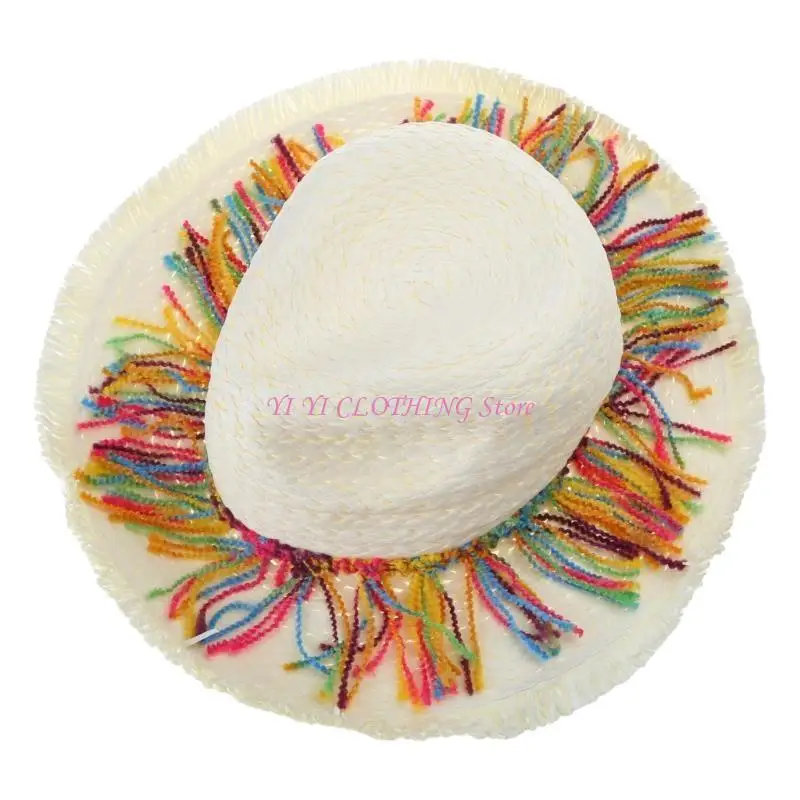 N5KF Mexicans Starw Hat Straw Hat Straw Fedoras Hat Beach Hat with Colorful Tassel Straw Jazzs Hat Sombrero Hat