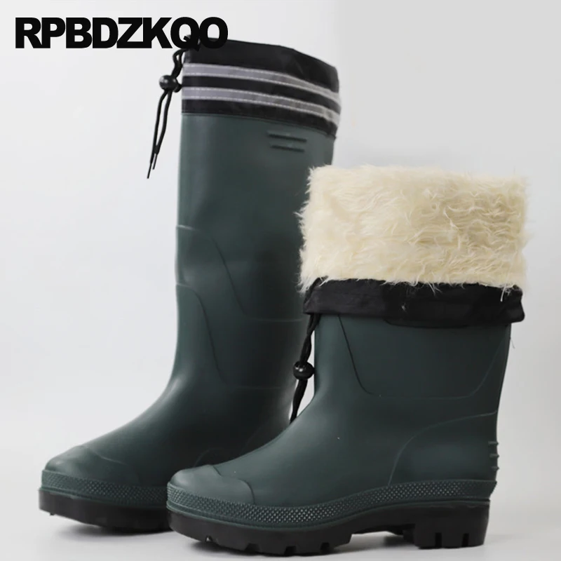 Bottes de pêche en caoutchouc coordonnantes pour hommes, bottes de pluie mi-mollet, chaussures en fausse fourrure, imperméables, décontractées, grande taille, PVC, pas cher, hiver 47