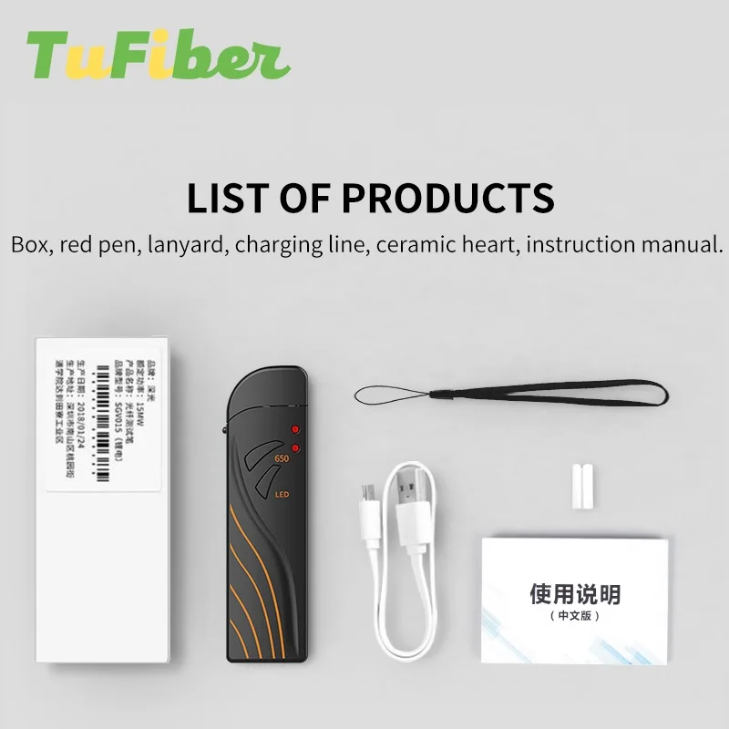 Free Shipping Optical Fiber 15Km Red Laser Pen Visual Fault Locator FTTH Fiber Optic Test VFL USB Charging LED Lighting Pen