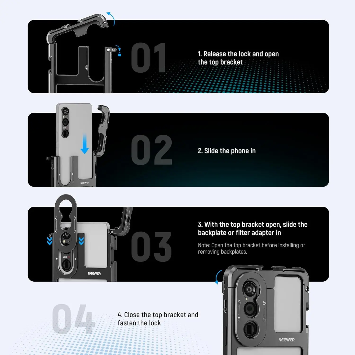 قفص هاتف NEEWER، مثبت هاتف سريع التحرير لهاتف Sony Xperia 1 V، محول مرشح 67 مم متوافق مع Sony،