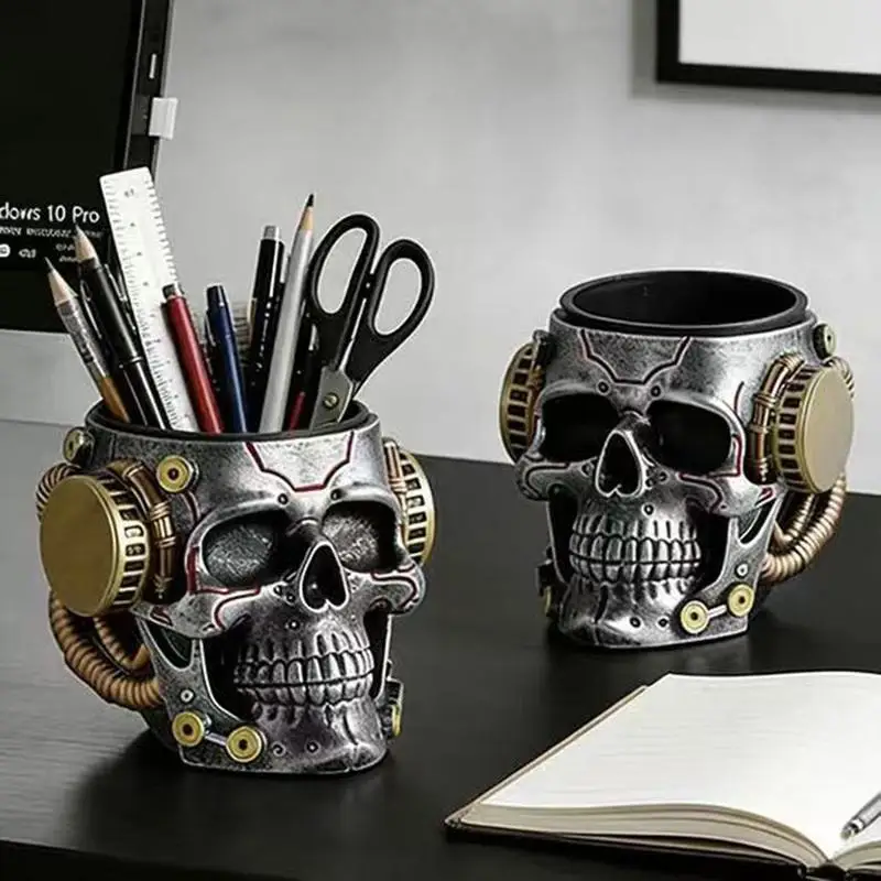 New Mechanical Style Skull Pen Holder For Home Bedroom Study Desktop Unique Multi-functional Storage Bucket