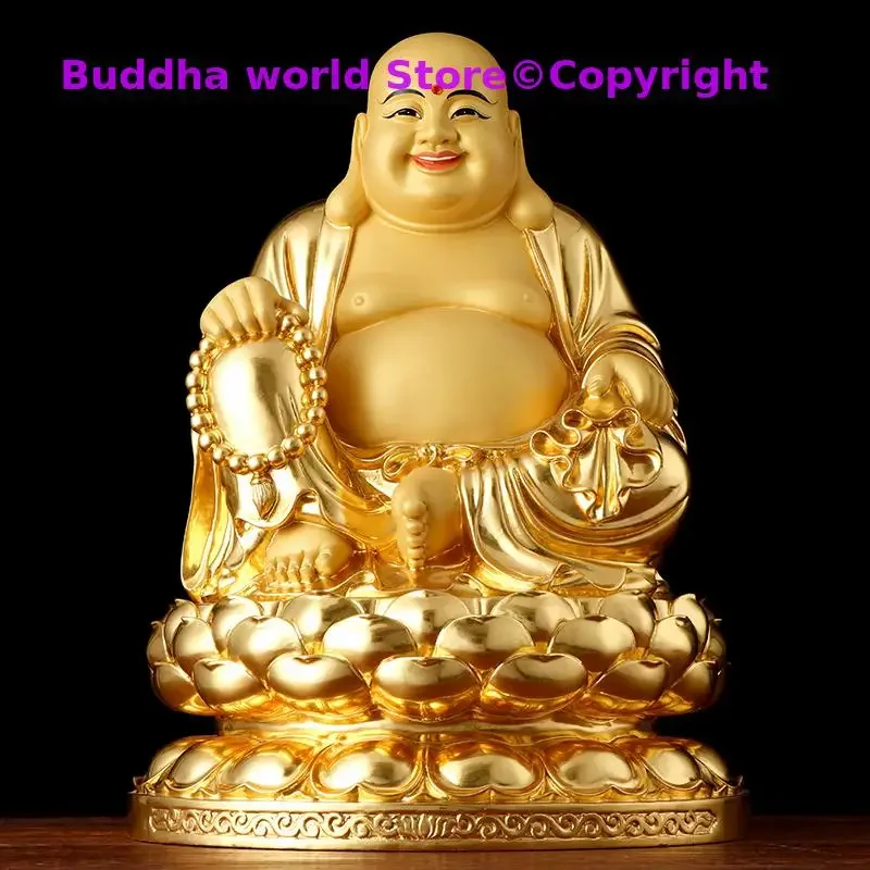 2025 high grade golden copper Maitreya God of wealth happy Buddha statue HOME shop Patron saint bring money good LUCK