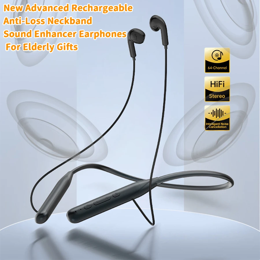 

New Advanced Rechargeable Neckband Hearing Aid Earphones Noise Reduction Sound Amplifier Anti-Loss Headphone For Elderly Gift
