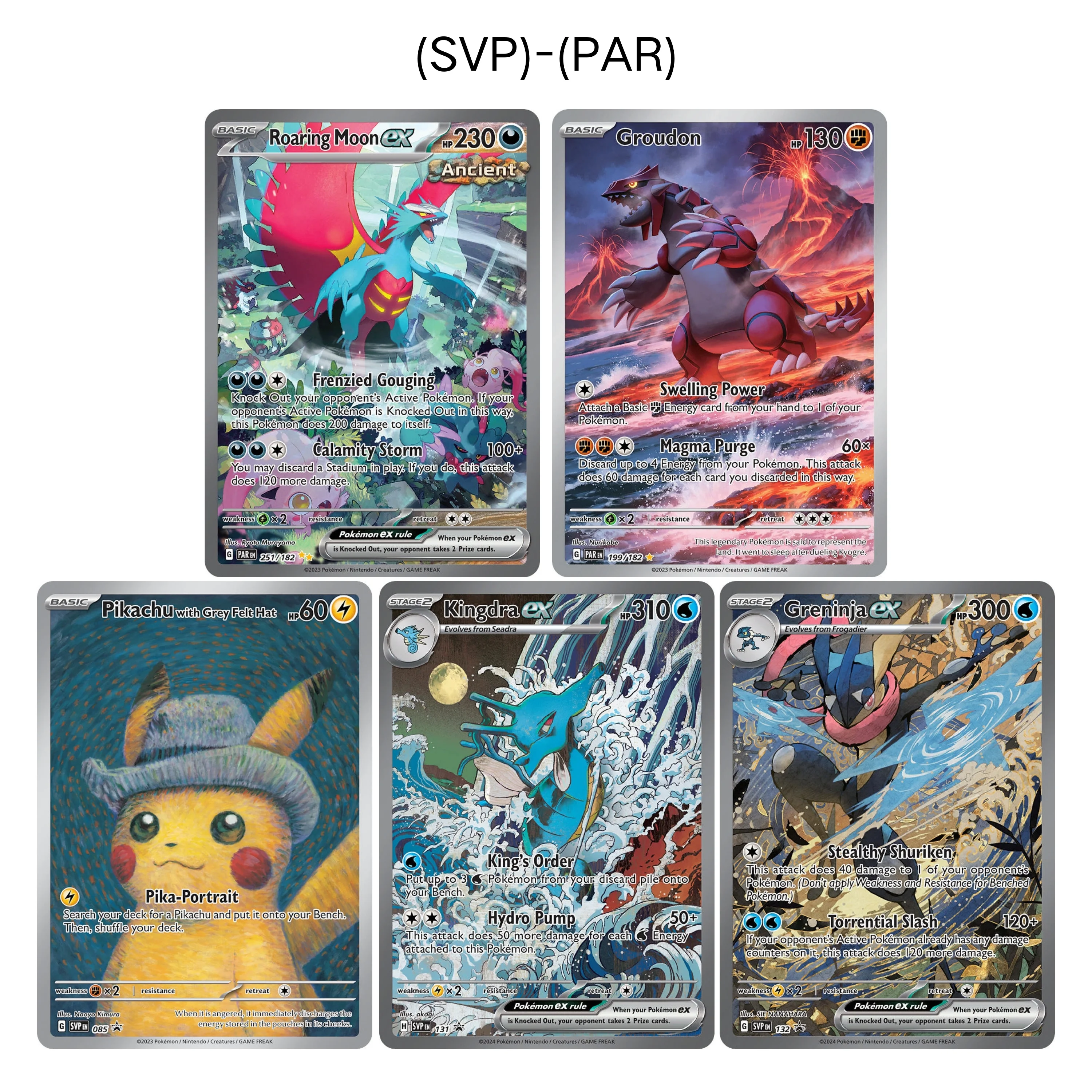 pkmTop-Grade Rare Collectible PTCG Cards - SV Van Gogh Pikachu Greninja Kingdra Roaring Moon ex Proxy Set ptcg