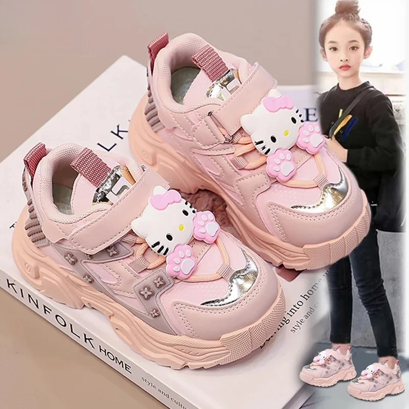 

2026 Spring Autumn Hello Kitty Chunky Sneakers for Girls, Fashion Kids Running Shoes for Big Girls