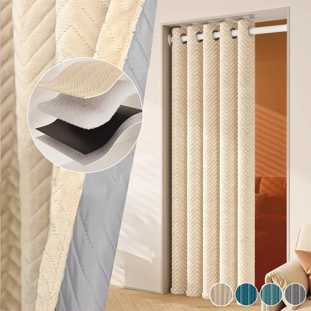 

1PC Winter Warmth Quilted Blackout Curtains Heavy Duty Noise Reducing Thermal Insulated Stripe Drapes for Bedroom Living Room 커텐