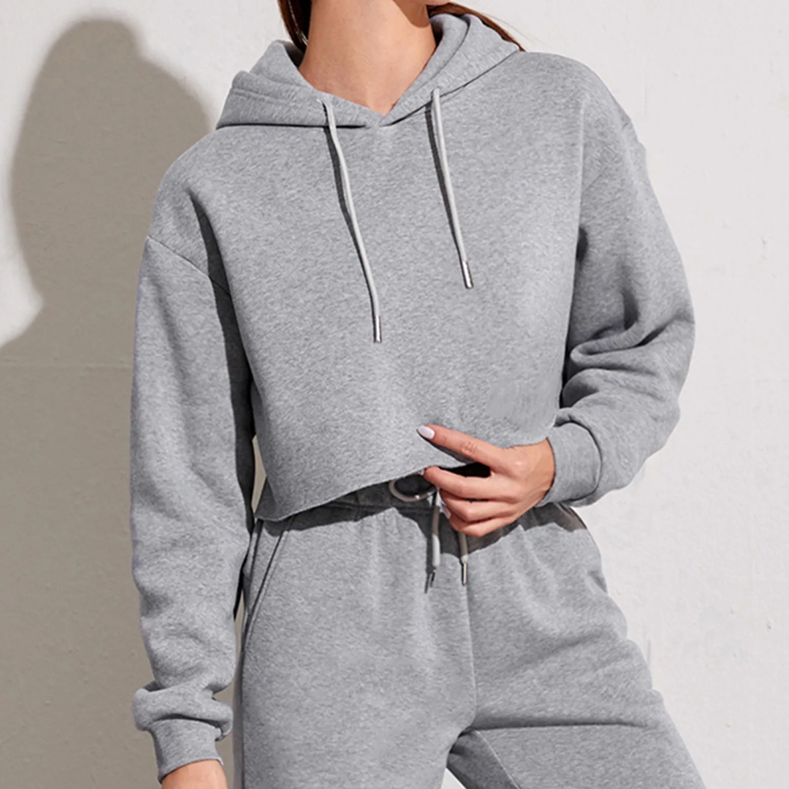 

Short Hoodies Women Solid Sweatshirt Tracksuit Long Sleeve Female Crop Top Fashion Korean Clothing Harajuku Hooded Sweatshirt