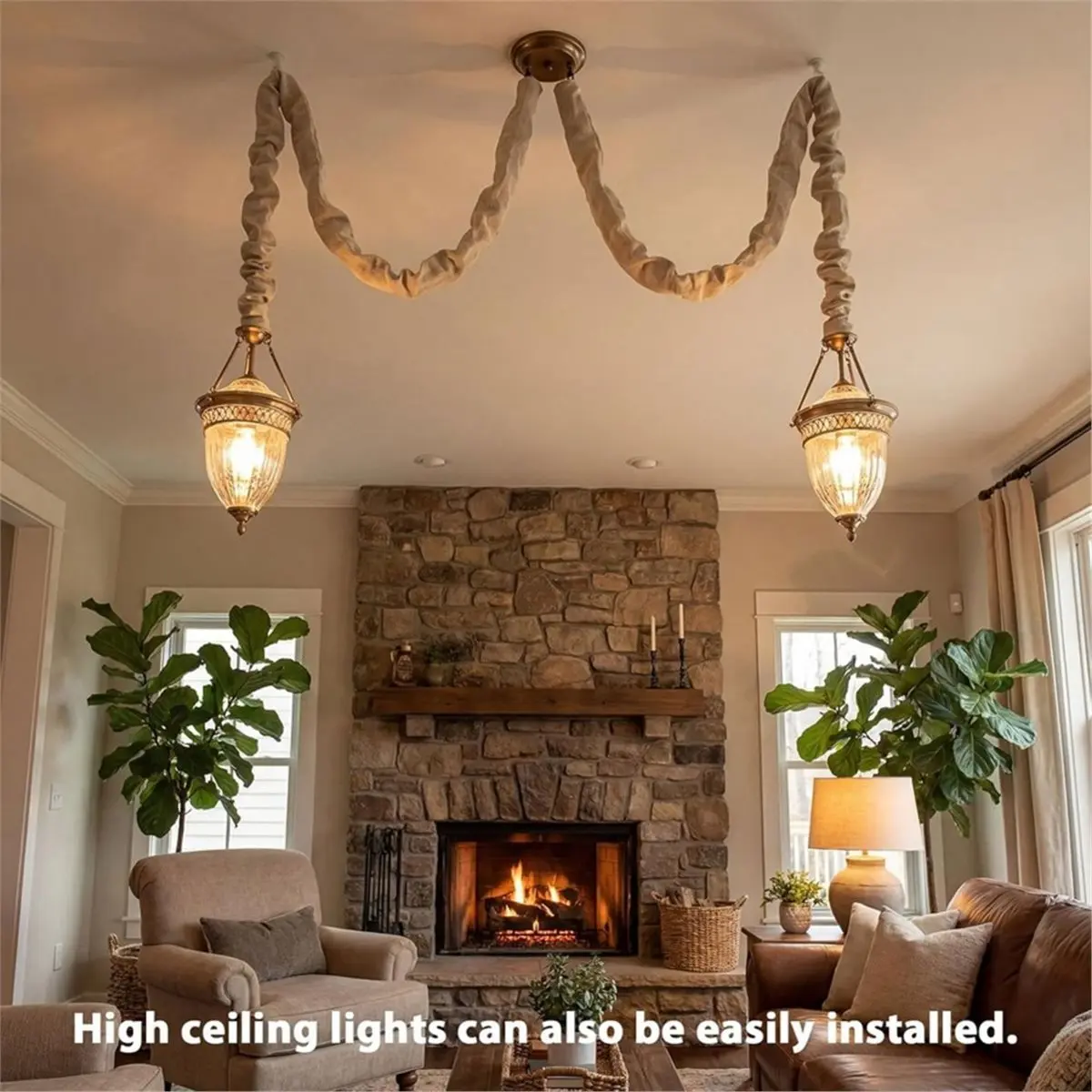 11·11COUPON Fabric Cord Cover, 2 Pcs 6 Feet and 2 Pcs 4 Feet Chain Cable Sleeve, Chandelier Lighting Wire Cord Cover