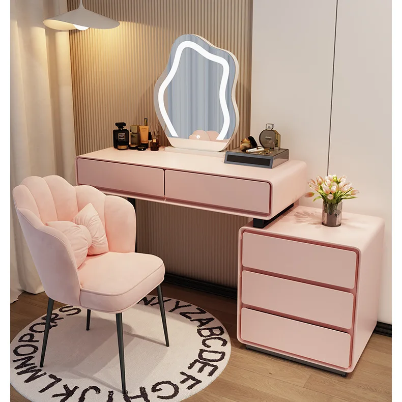 All-solid wood cream wind dressing table modern simple and luxurious Nordic dressing table closet telescopic integrated