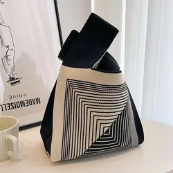 Colorblock Stripes Graphic Crochet Bag Fashion Tote Handbag Damska torba na nadgarstek na drutach