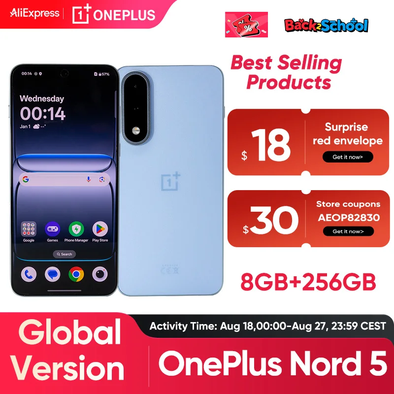 Global Version OnePlus Nord 5 Smartphone android Snapdragon 8s Gen 3 1.5K AMOLED Display 50MP LYT-700 Camera OxygenOS 15