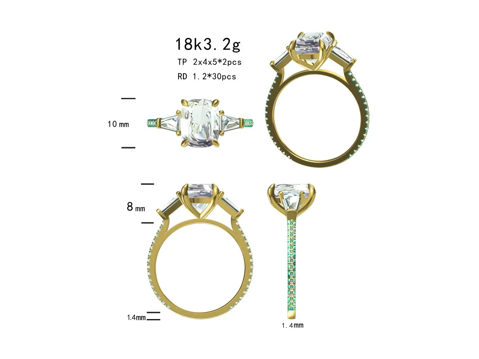 Imagem -05 - Pedras Laterais Baguette Ouro Branco Anel Moissanite Gelo Esmagado Híbrido Corte Almofada Jóias Finas Carat 10x8 mm Jovovasmile14k