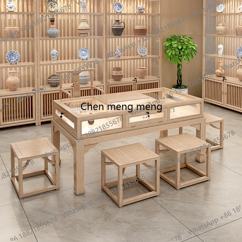 New Chinese Solid Wood Jewelry Display Table Antique Jade Jade Glass Showcase Jewelry Silver Jewelry Cultural Relics