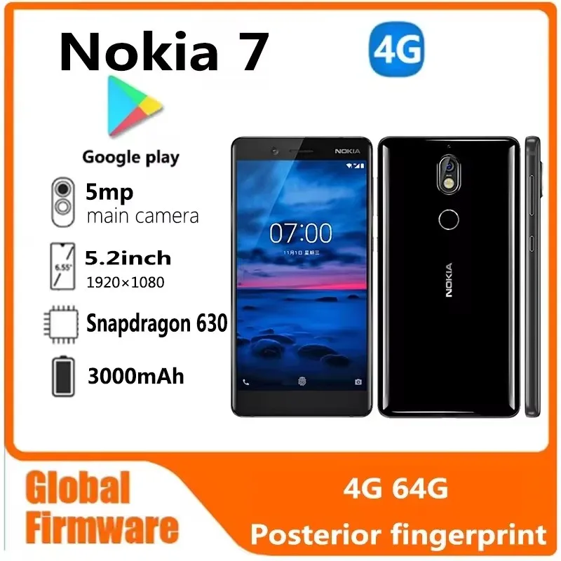 Nokia 7 Smartphone 5.2 Inches 4G RAM 64G 16MP Camera LTE IPS LCD Dual SIM Android Smartphone Unlocked Cellphone Used Phone