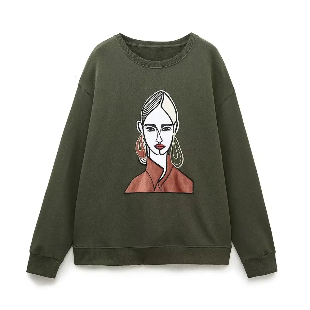 

Letter Wang Cartoon Printed Loose Sweatshirts Women Autumn Long Sleeve O Neck Oversized Pullover Tops Fashion Streetwear Clothes