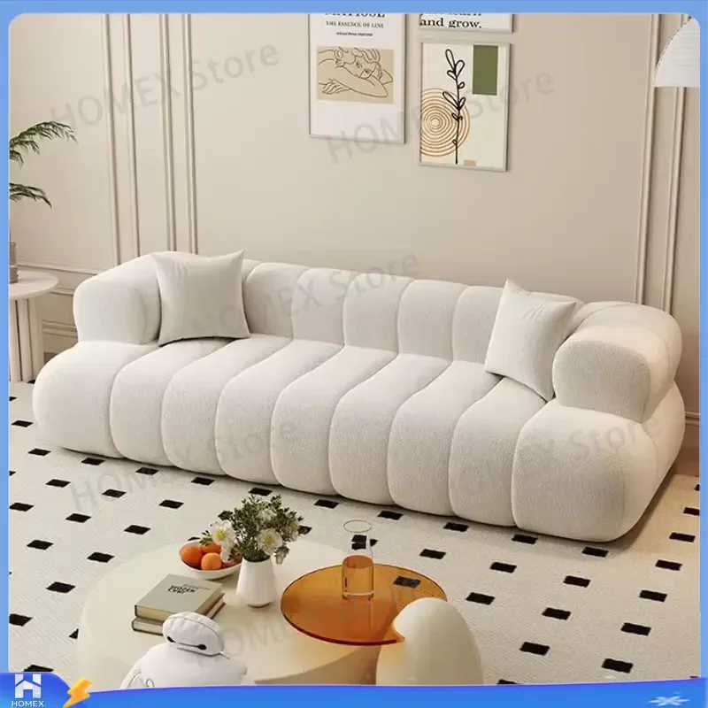French Cream Style Fabric Sofa Small Apartment Living Room Lamb Fleece Couch Modern Minimalist Soft Comfortable Home