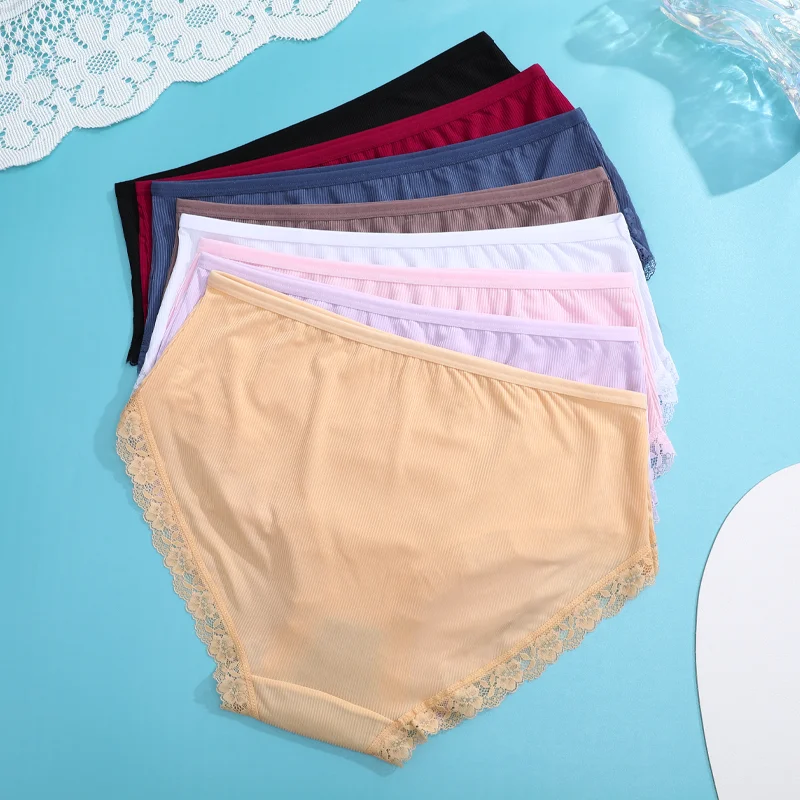 FINETOO 5PCS 여성용 레이스 플로럴 속옷 섹시한 스트라이프 신축성 있는 벨트 팬티 로우 웨이스트 통기성 브리프 솔리드 란제리 L-4XL