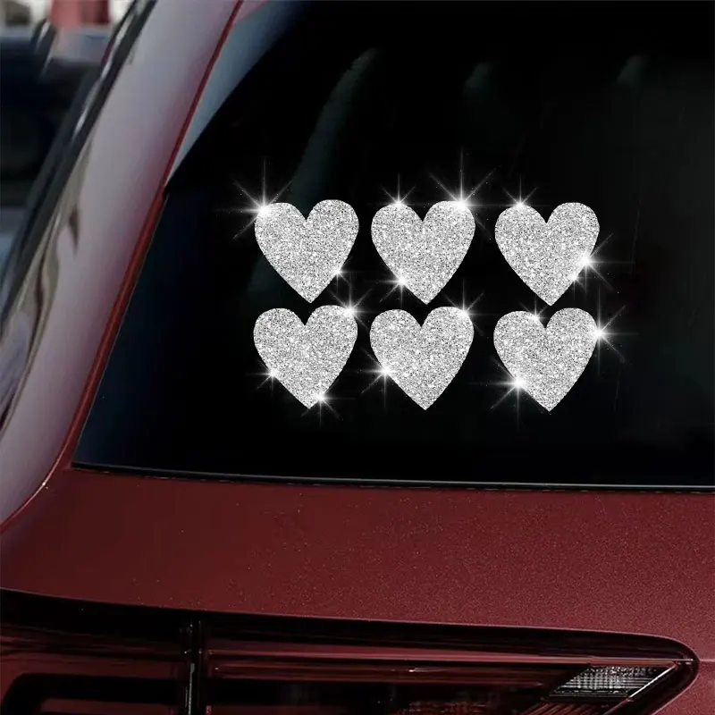 6 STKS LIEFDE Hart Glitter Auto Stickers Waterdichte Auto Achterruit Bumper Achteruitkijkspiegel Boot Vinyl Decals Motorfiets Decoratie