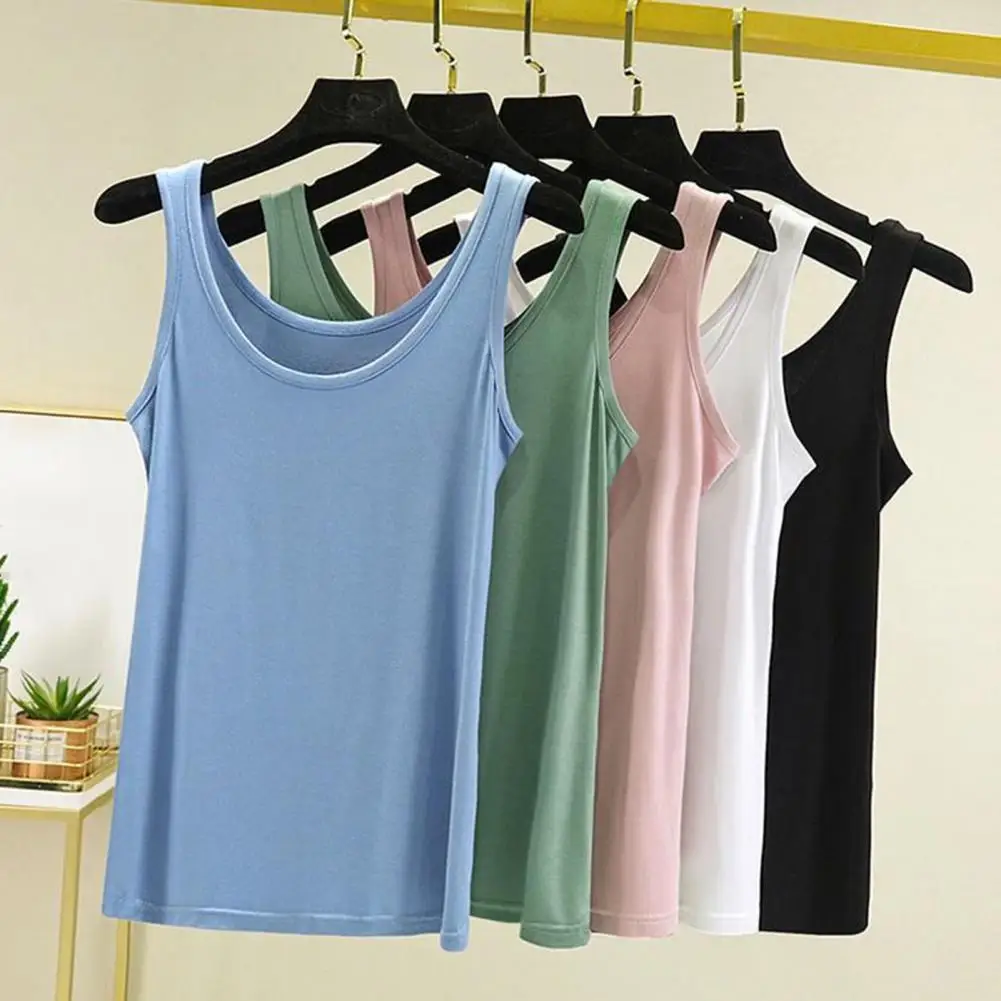 Fiber Tank Top Fiber Women's Summer Vest O-neck Sleeveless Tank Top Loose Fit Solid Color Sling Camisole Stretchy