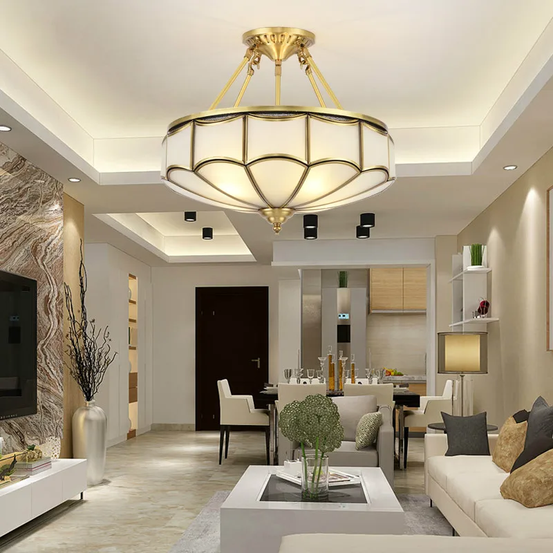 Art Deco Retro Brass Ceiling Lamp E27 LED Glass Surface Lighting for Bedroom Hanging Restaurant Kitchen Decor Lighting Fixtures