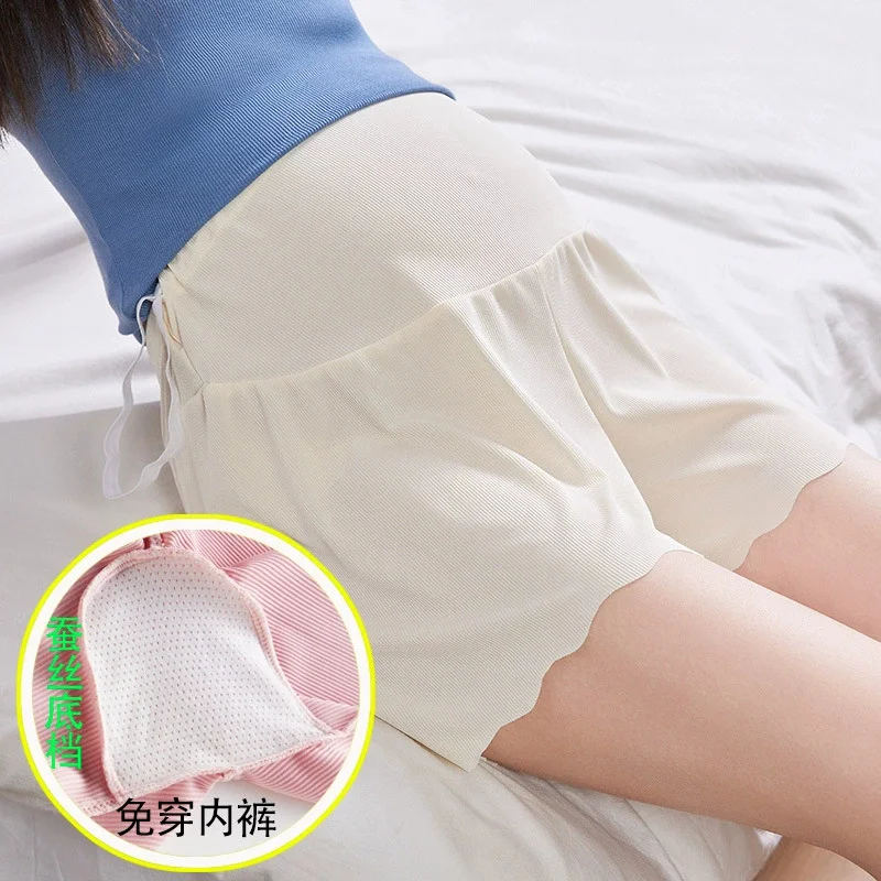 Weiche, kurze Umstandshose für schwangere Frauen, Sommer, hohe Taille, solide, atmungsaktiv, elastisch, sexy Mini-Caprihose, Schwangerschaft, Eisseide – Detail 8